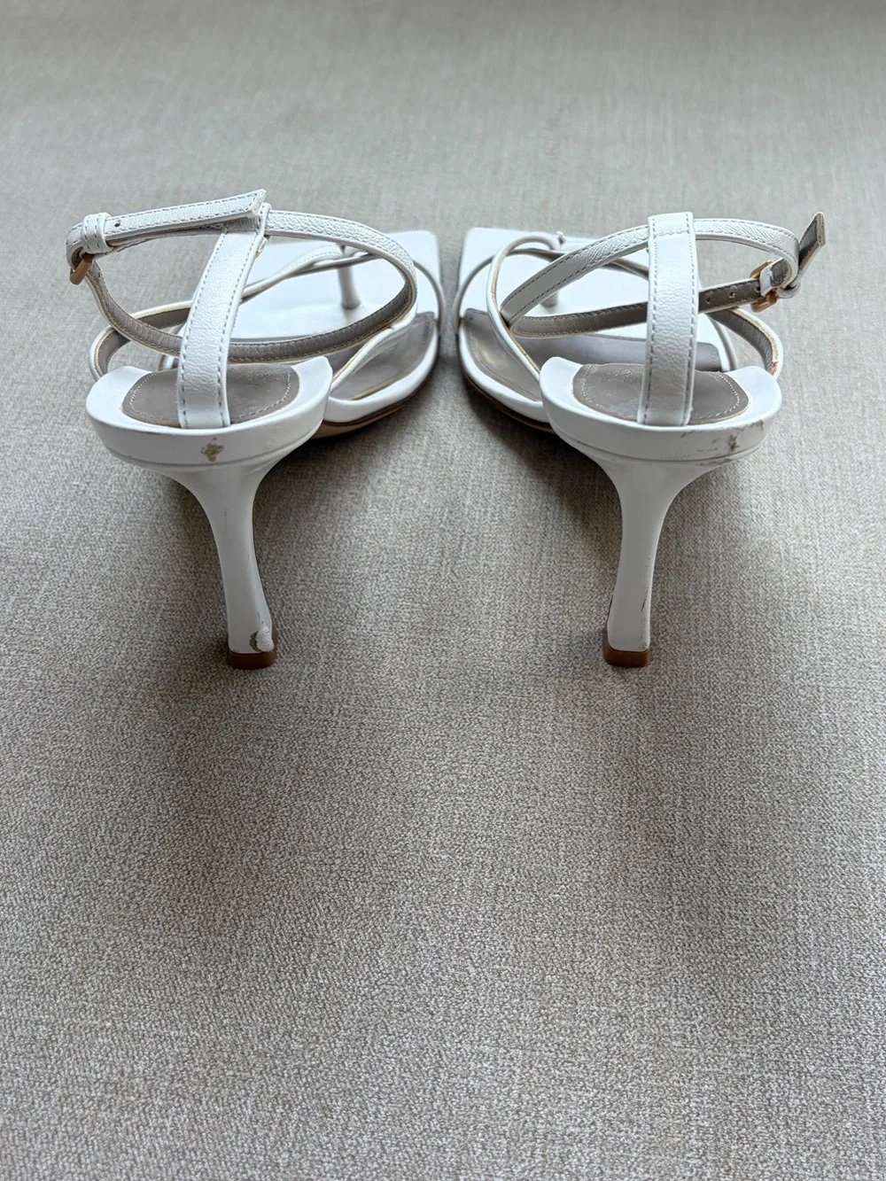 Bottega Veneta Off-White Strappy Square-Toe Stiletto Sandals